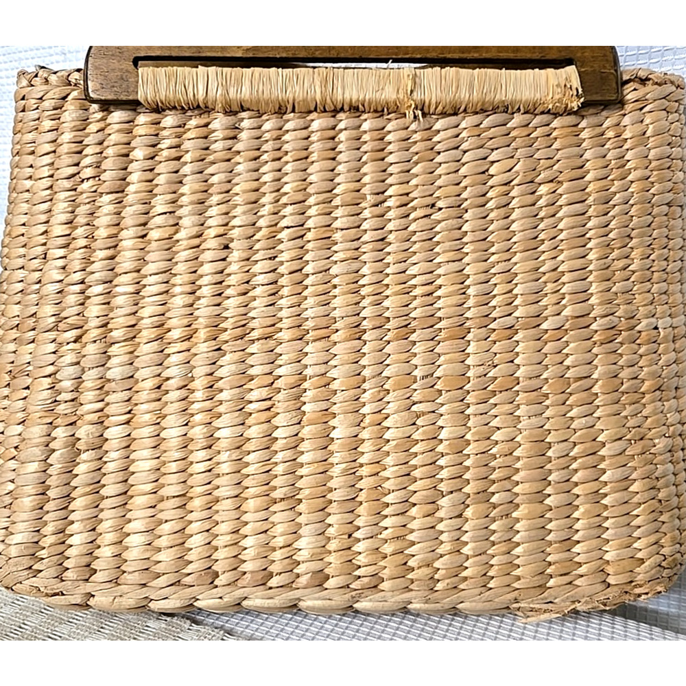 Vtg Cappelli Straworld Picket Fence Purse Wood Handles Rafia Lined Cottage Core - Picture 5 of 13